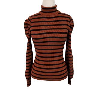 Crave Fame Sweater Top Ribbed Turtleneck Size Large JR Stretch Brown Black